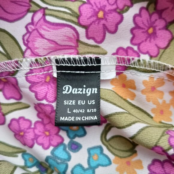 DAZIGN BLOUSE Short Sleeve White Floral Large Spring Flowy Romantic Office Core - Picture 3 of 9